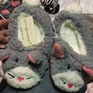 Gray and white bunny slippers
